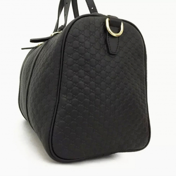 GUCCI MICRO SHIMA GG BLACK LEATHER BOSTON TRAVEL HAND BAG/Q4606 - Picture 3 of 12